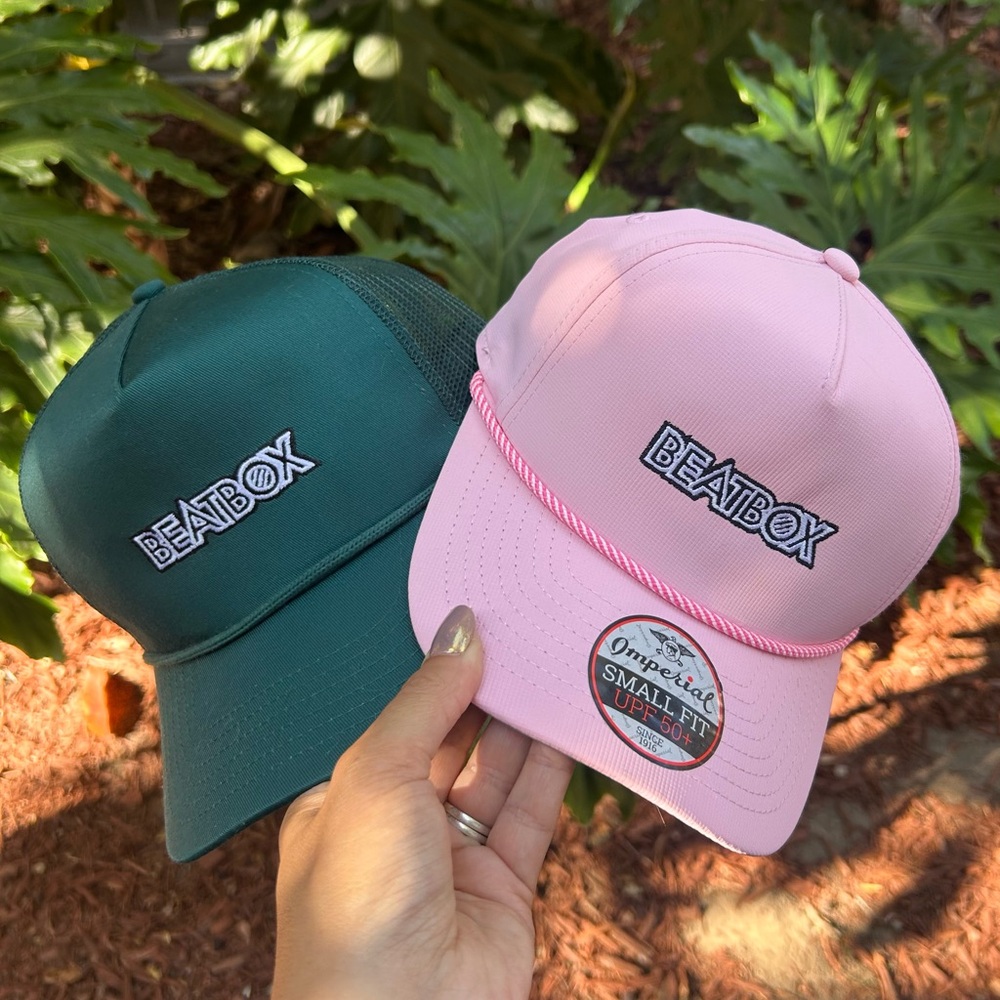 BeatBox Beverages Hat Bundle 2 Caps Pink Green Imperial Promo Trucker Adjustable